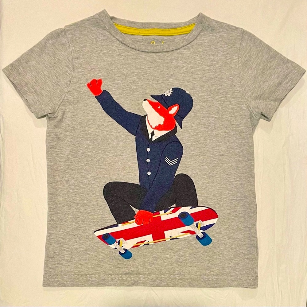Mini Boden Tee Boys 5-6 Y Girls Skateboarding Fox British Bobby Skater T-Shirt